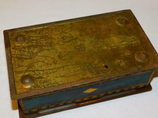 Antique Vintage CANCO Tin Metal BOX SHIRLEY CO Phila Art Deco Blue Gold Diamond 5