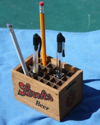 Unusual Vintage STROH ' s BEER Advertising Wooden Beer Case Desk Pen Holder 2