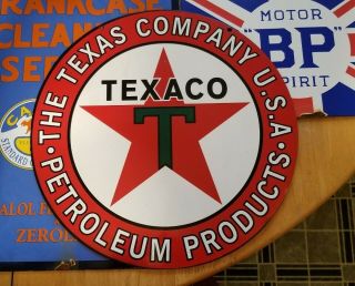 Vintage Old Texaco Gas Station Oil Metal Sign Double Side Lubster Soda