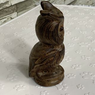 Vintage 1970s Hand Carved Wood Horned Owl Figurine 5.  5” 2