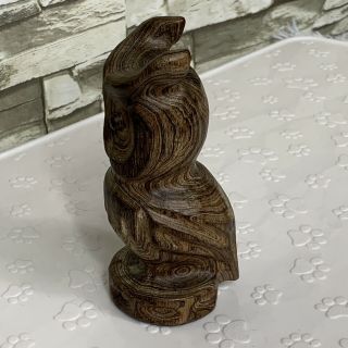 Vintage 1970s Hand Carved Wood Horned Owl Figurine 5.  5” 4