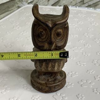 Vintage 1970s Hand Carved Wood Horned Owl Figurine 5.  5” 8