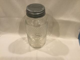 Vintage Old Judge Coffee Quart Glass Jar W Zinc Canning Lid - Owl Logo