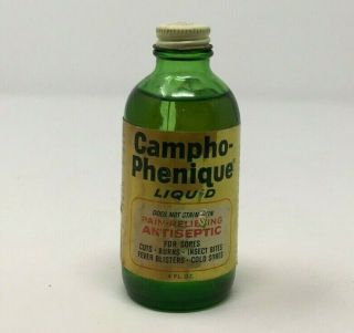 Vintage Campho - Phenique Liquid Glass Green Bottle 1 Fl Oz
