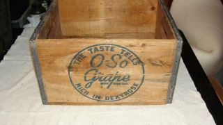 Vintage Wood O - So - Grape Pop Bottle Crate Box Claremont N.  H.  15 " X 12 " X 9 "