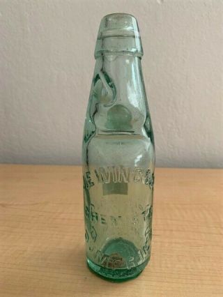 Antique J.  Ewing Green Soda Bottle W/ Codd Marble Stopper Ca.  1870 
