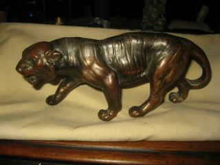 1940s Vintage Metal Tiger Figurine Burnished Copper Finish