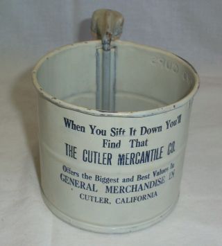 Advertising Flour Sifter,  The Cutler Mercantile Co.  Ca - The Erickson Two Cup