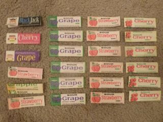 24 Htf Vintage Adams Chewing Gum Wrappers Black Jack Sour Grape Cherry 2.  62 "