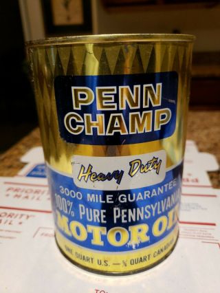 Penn Champ Heavy Duty Hd Motor Oil Quart Steel Can - - Vintage - Nos