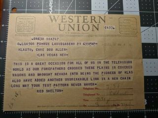 1953 Red Skelton Western Union Telegram To Bob Allen Klas Tv Opening