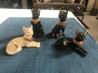 Set Of 4 Vintage Lenox Porcelain Egyptian Cats Figurines In