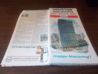 1968 Enco Houston & Vicinity Vintage Road Map / Humble Building On Cover