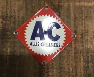 Vintage 4” X 4” 1940s Allis - Chalmers Porcelain Sign Tractor Farm - Pristine