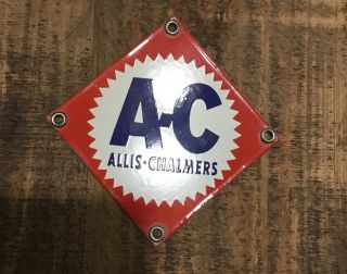Vintage 4” x 4” 1940s Allis - Chalmers Porcelain Sign Tractor Farm - Pristine 2