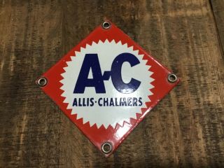 Vintage 4” x 4” 1940s Allis - Chalmers Porcelain Sign Tractor Farm - Pristine 4