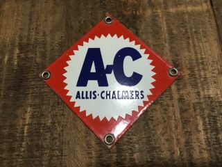 Vintage 4” x 4” 1940s Allis - Chalmers Porcelain Sign Tractor Farm - Pristine 5