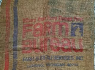 Vintage Burlap Bag Michigan Farm Bureau Services Seed 100 Pound Sack Lansing Mi