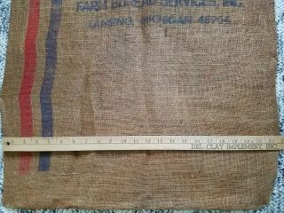 Vintage Burlap Bag MICHIGAN FARM BUREAU SERVICES SEED 100 pound sack LANSING MI 3