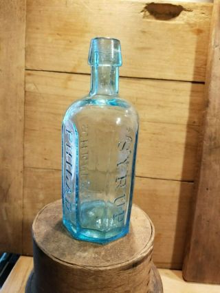 Antique 19thc Aqua Octagon Medicine Bottle Philadelphia Schenck 