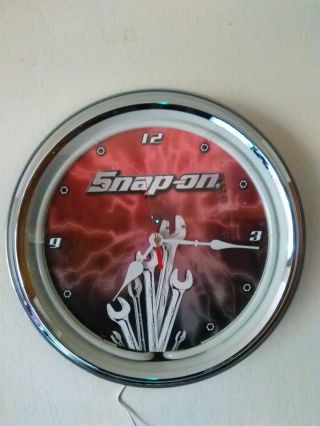 Snap - On Tools Clock Neon Style Clock,  Chromed Steel 16 Inch Round