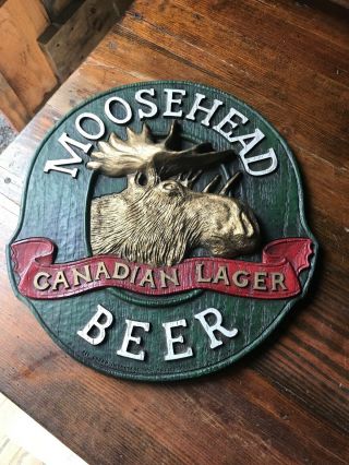 Rare Vtg Moosehead Canadian Lager 3d Beer Sign Faux Wood 14 " Bar Store Display