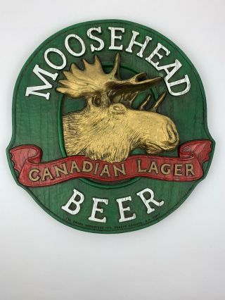 Vtg Moosehead Canadian Lager Beer Sign Man Cave Bar Faux Wood Plastic 3d 14”x12 -