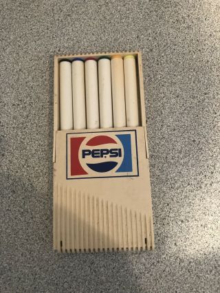 Pepsi Cola Set Of 6 Markers In Case Vintage Rare Colors