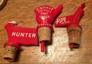 3 Vintage Liquor Bottle Pourers Bar - Hunter Calvert Pm Deluxe Brands