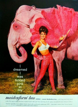 Vtg 1962 Maidenform Bra Woman Pink Elephant Advertisement Print Ad Art
