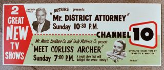 Meet Corliss Archer - Mr.  District Attorney Bus / Trolley Sign - 1954 - Nm Orig
