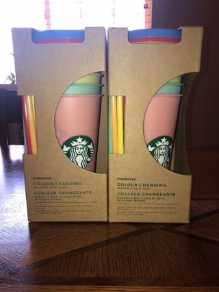 Starbucks Reusable 5 Cups Color Changing Cups Cold Set Rare Summer 2019