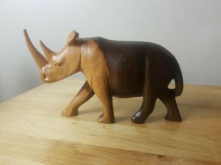 Vtg Hand Carved Exotic Wood 7” Rhinoceros Sculpture Rhino Figurine Made In Kenya