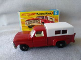 1969 Matchbox 6 Ford Pick - Up W/ Superfast Box - Car Grade C - 9,  Box: P - 8