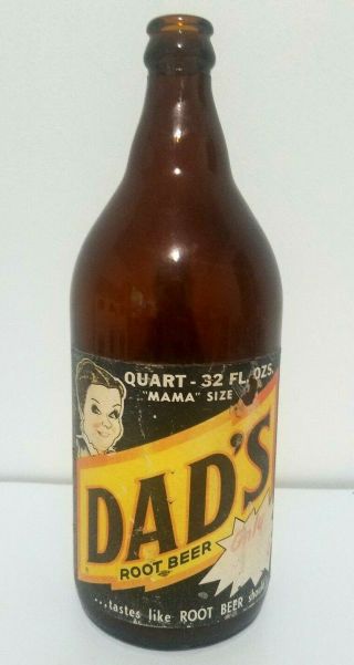 Vintage Dads Mama Sized Root Beer Amber Bottle Large 10 " Advertising Soda Pop