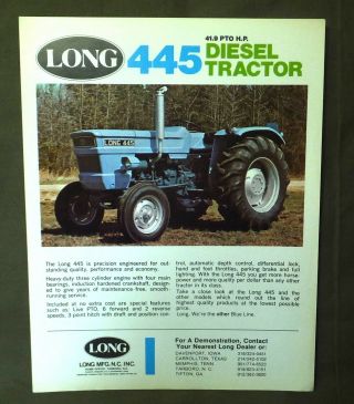 Vintage Brochure Sheet Long 445 41.  9 Pto H.  P.  Diesel Tractor: North Carolina