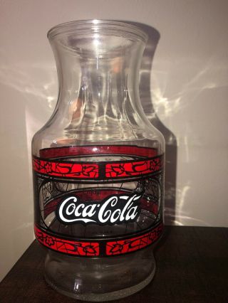 Vntg CocaCola Pitcher Godfather ' s Pizza Stained Glass Design Sprite & Coke Glass 2
