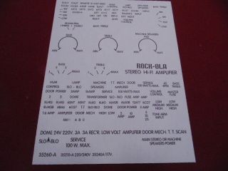 Jukebox Rock - Ola Tempo 2 1478 1485 1488 1495 Regis Comet 120 Amplifier Decal Set