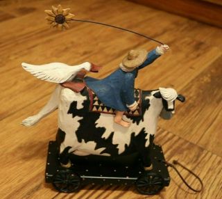 1997 Williraye Studios Garden Lady Sunflower Cow Pull Toy On Wheels Ww1426