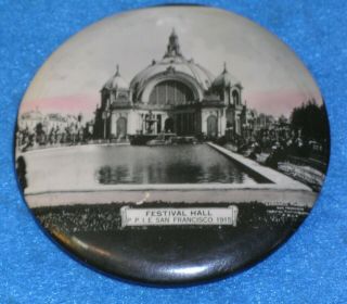 Rare 1915 Panama Pacific PPIE CELLULOID PAPERWEIGHT POCKET MIRROR Festival Hall 3