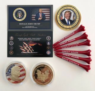 Trump Golf Ball Marker Coin & Tee Set.  Make America Great Again. ,  1 Decal