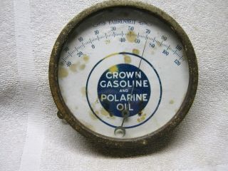 Antique Crown Gasoline Polarine Oil Thermometer Sign
