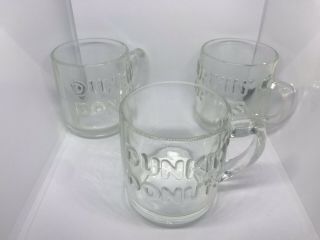 Vintage Set Of 2 Embossed Dunkin Donuts Clear Glass Coffee Cup Mug