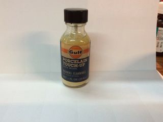 Vintage Gulf Oil Gas Ad Advertising Porcelin Touch Up Glass Bottle Paper Label