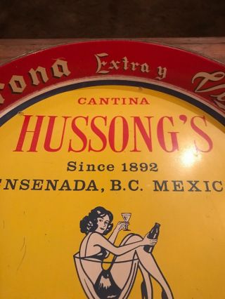 Hussong ' s Beer Tray Tin Sign Pin Up Girl Holding Martini Beer Glass 3