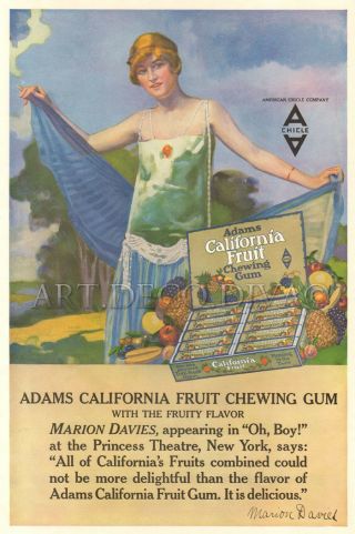 Vtg Adams California Fruit Gum Flapper Girl Dress Marion Davies Movie Star Ad