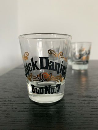 Jack Daniels Shot Glass Old No 7 Gold Black Vintage Whiskey Set Of 4