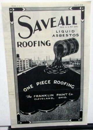 1930s Saveall Liquid Asbestos Roofing Sales Brochure Leaflet Franklin Paint Co