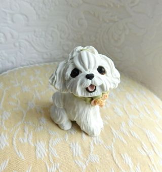 Maltese With Floral Collar Dog Lover Gift Clay Sculpture By Raquel At Thewrc