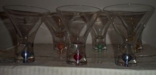 Martini Glasses Hand Crafted Art Glass Colored Bubble Base 4.  25 " Set Of 6